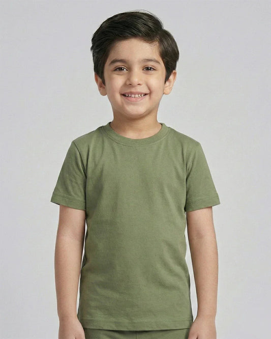 Kids Olive Green Cotton T-Shirt & Trouser Set