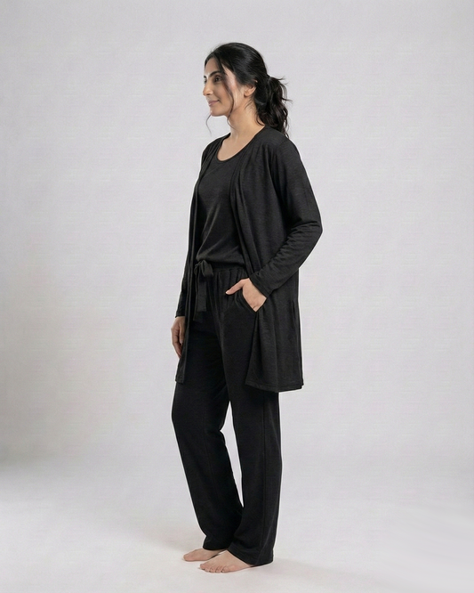 Women's 3 Pieces Night Suit | Black