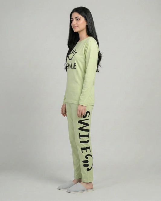 Smile Printed Nightsuit - Green