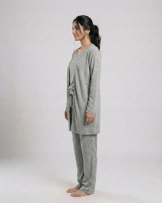 Women's 3 Pieces Night Suit | Grey