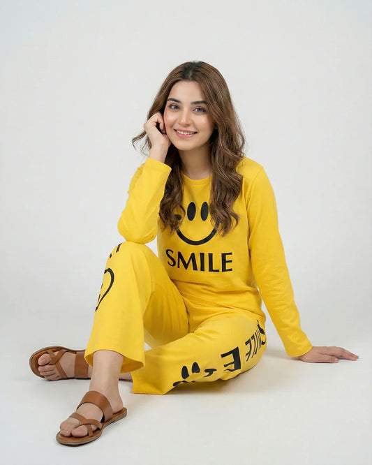 Smile Printed Nightsuit - Yellow