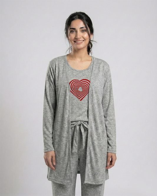 Women's 3 Pieces Night Suit - Geomatrical | Grey