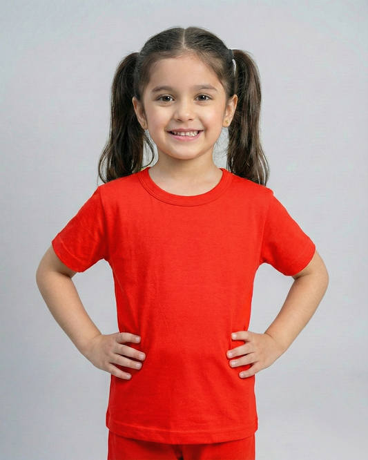 Kids red Cotton T-Shirt & Trouser Set