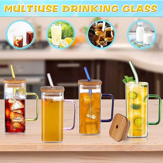 400ml Square Glass with Straw
