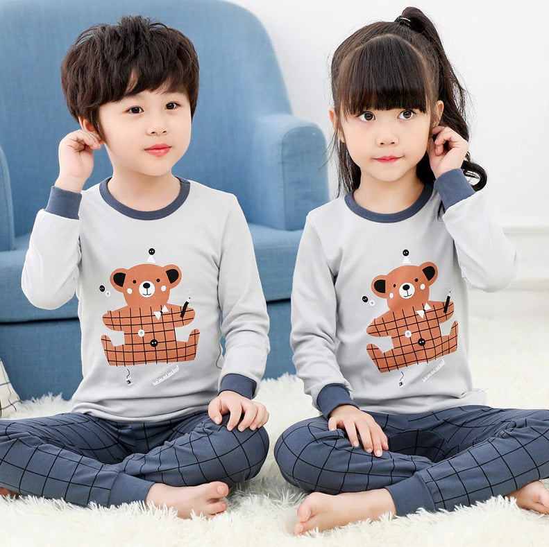 Cozy Bear Grey Kids Pajama Set