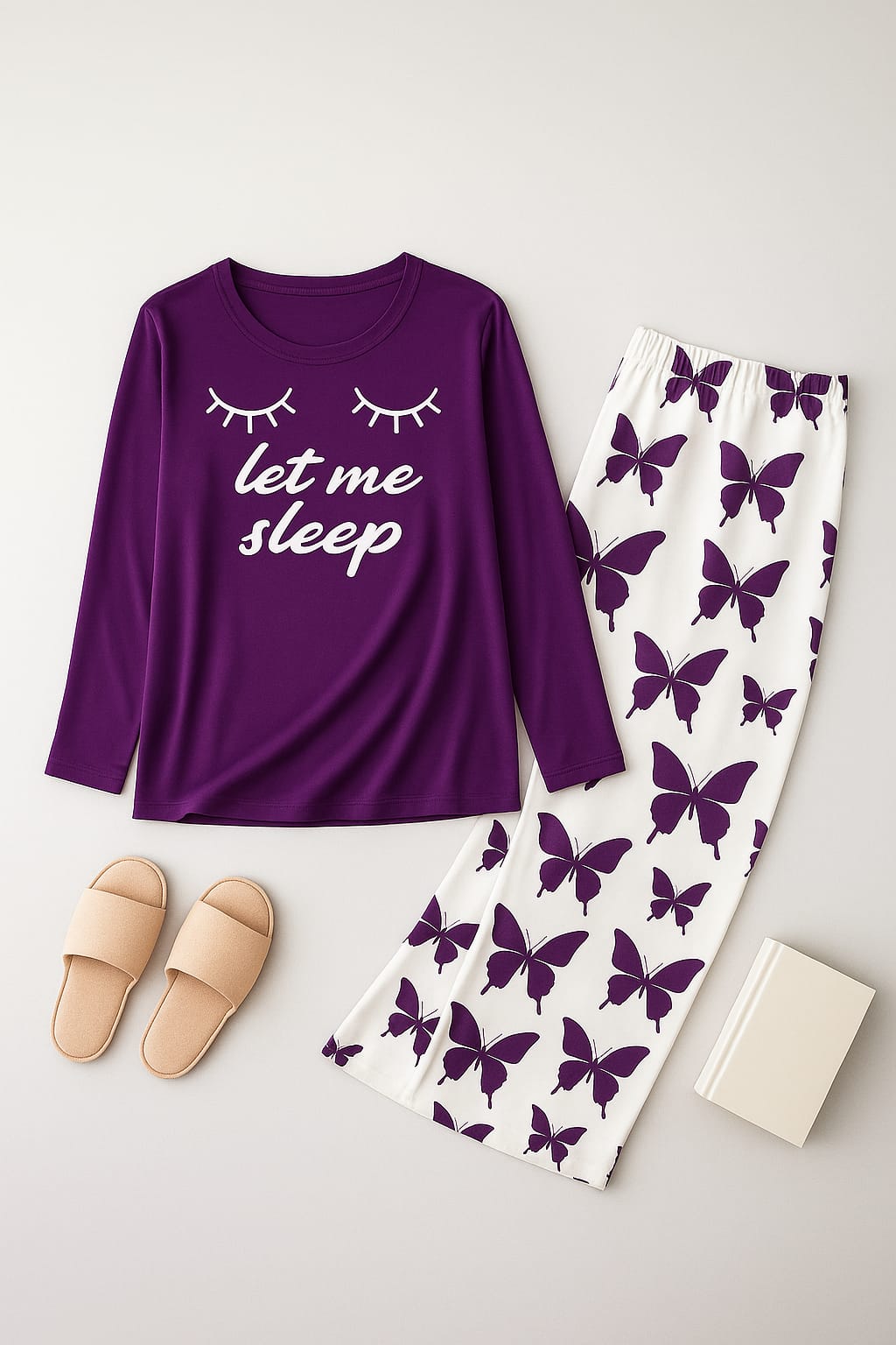 Let me Sleep Printed Purple Shirt With butterfly Printed Palazzo Night Suit