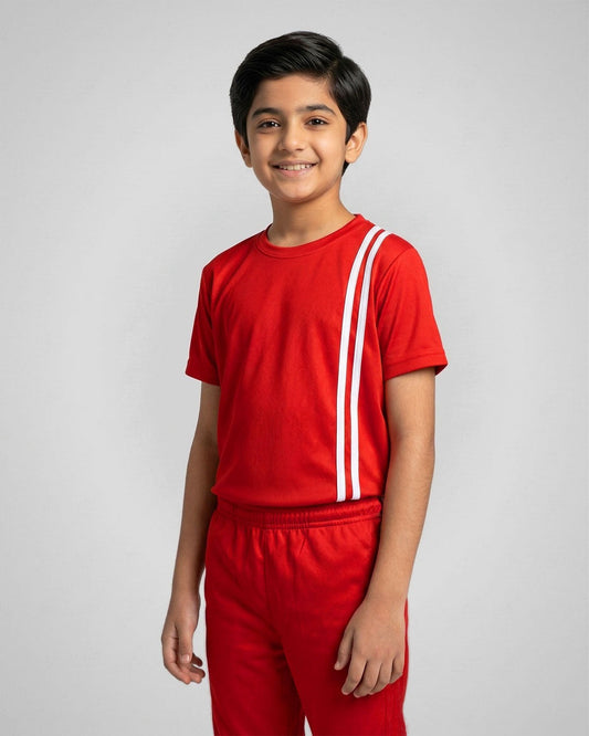 Elite Stripe Kids Tracksuit – Red