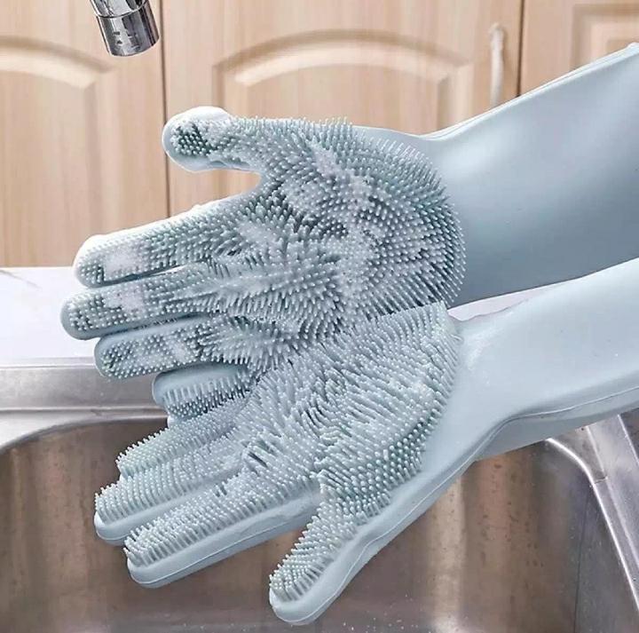 Hand Scrubbing Dish Washing Gloves (Random Colours)