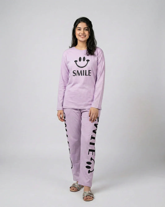 Smile Printed Nightsuit - Lavender