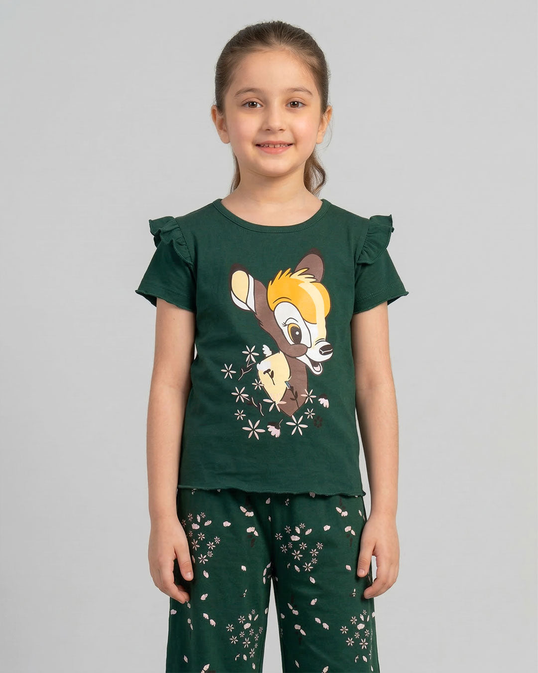 Dark Green Bambi Printed Kids Co-Ord Set
