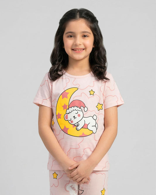 Kids Pink Sleepy Moon Night Suit