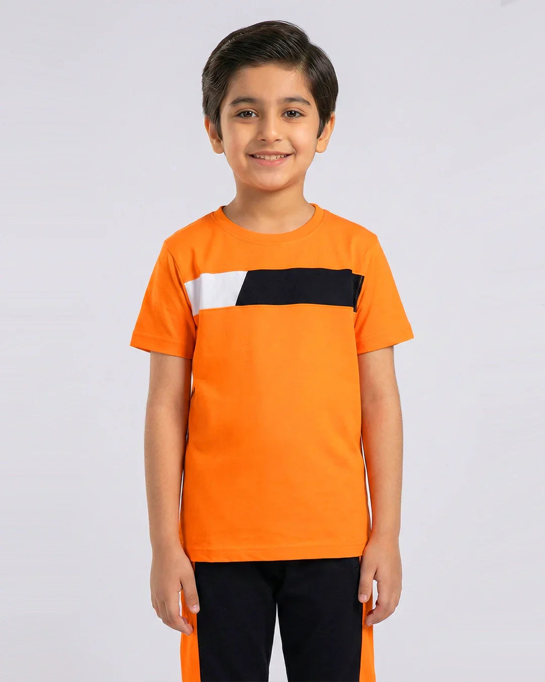 Trendy Kids' Orange Block T-Shirt & Pant Set