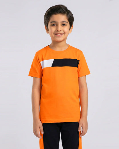 Trendy Kids' Orange Block T-Shirt & Pant Set