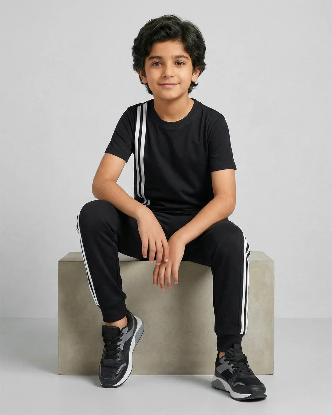 Elite Stripe Kids Tracksuit – Black