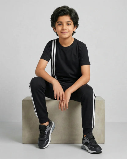 Elite Stripe Kids Tracksuit – Black