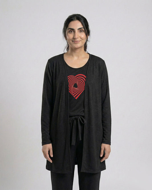 Women's 3 Pieces Night Suit - Geomatrical | Black