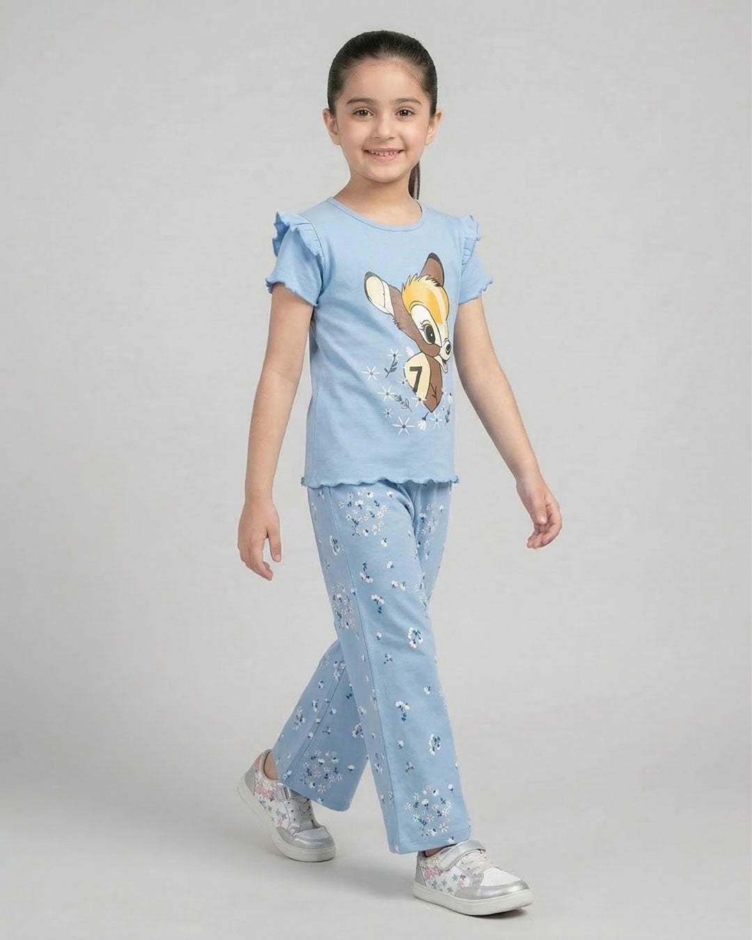 Sky Blue Bambi Printed Kids Co-Ord Set