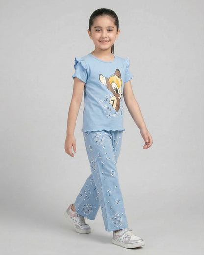 Sky Blue Bambi Printed Kids Co-Ord Set