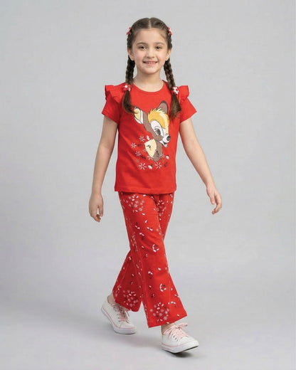 Red Bambi Printed Kids Co-Ord Set