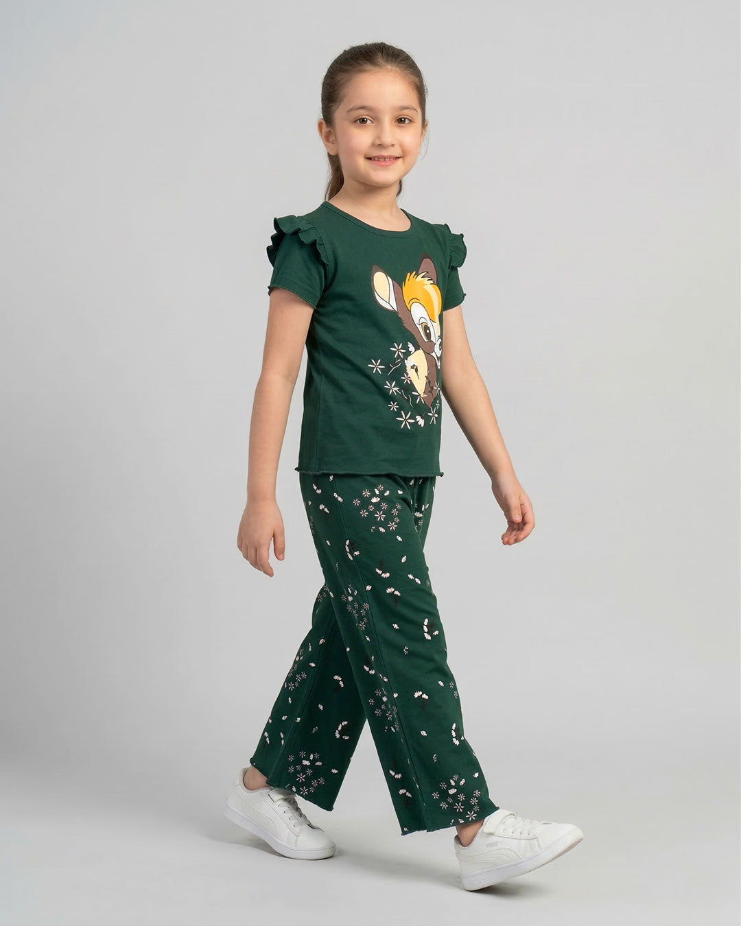 Dark Green Bambi Printed Kids Co-Ord Set