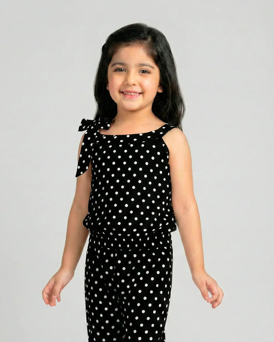 Girls Black Polka Dot Sleeveless Jumpsuit