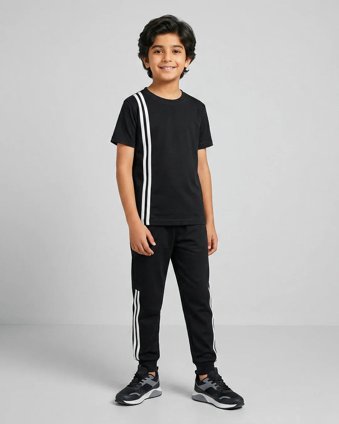 Elite Stripe Kids Tracksuit – Black