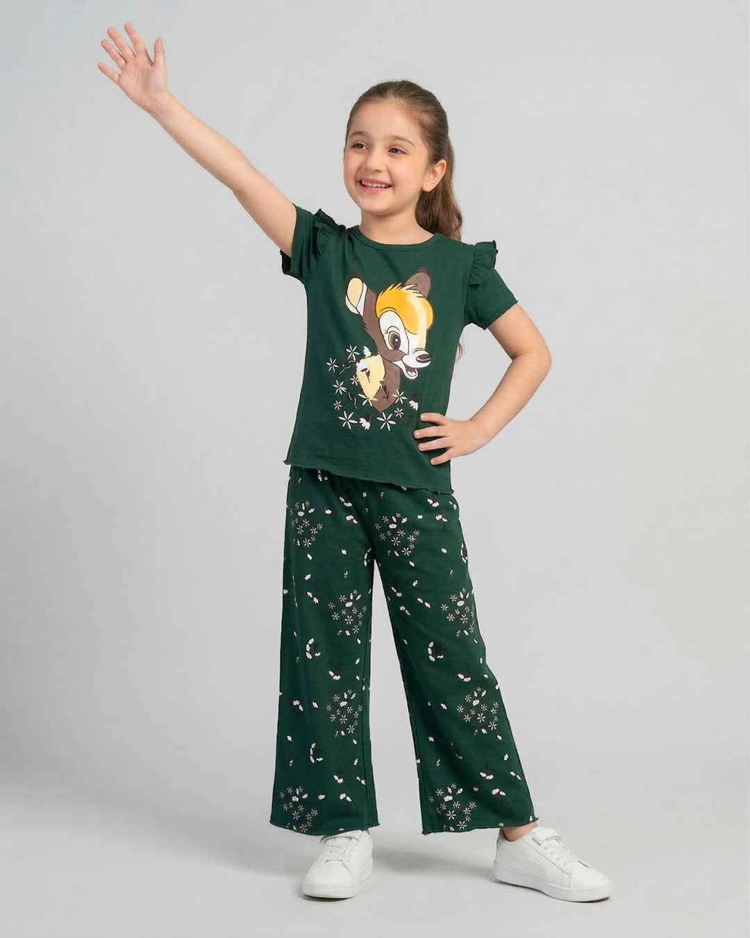 Dark Green Bambi Printed Kids Co-Ord Set