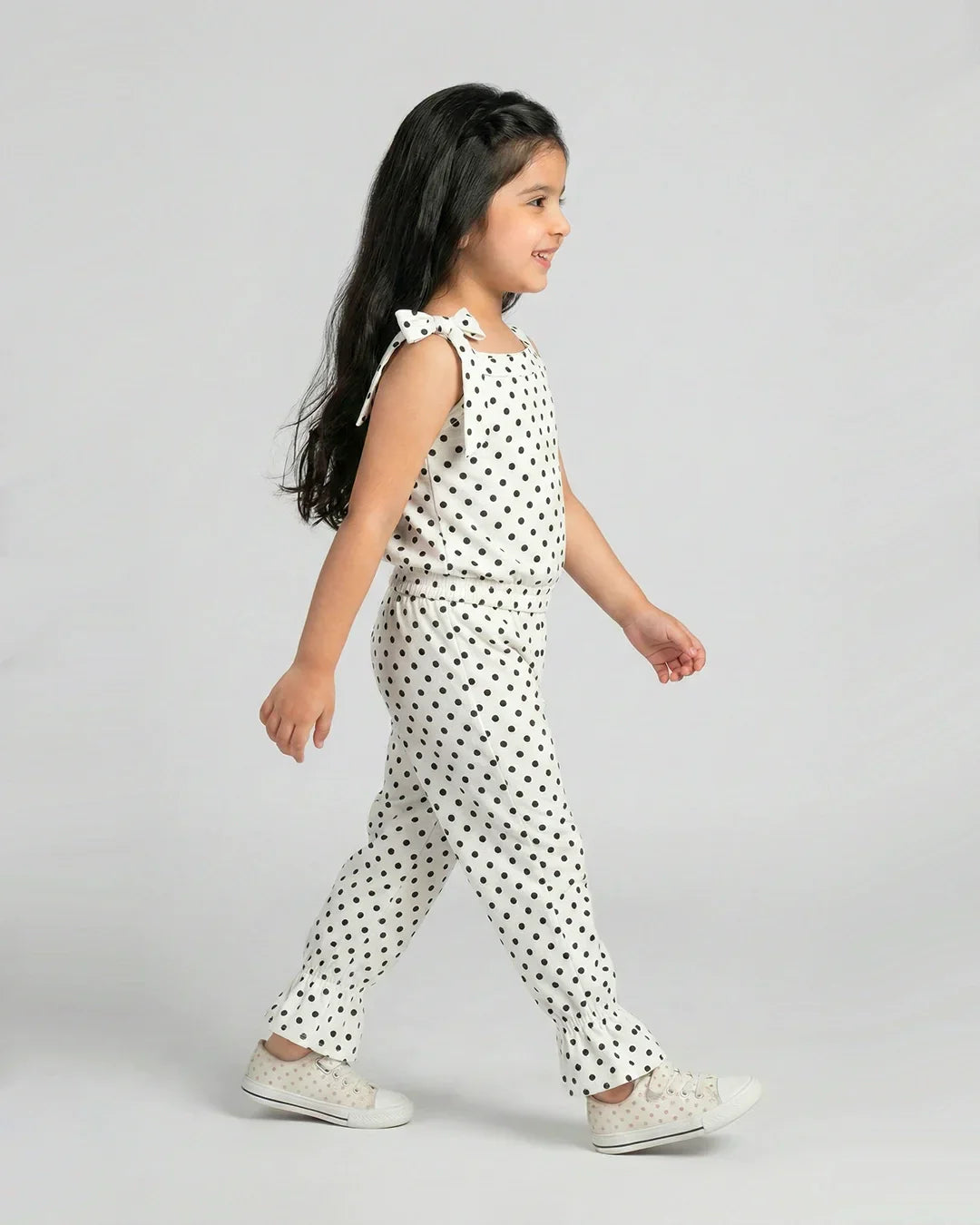 Girls White Polka Dot Sleeveless Jumpsuit
