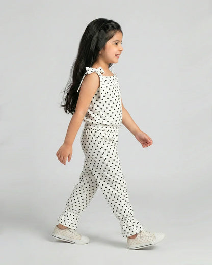 Girls White Polka Dot Sleeveless Jumpsuit