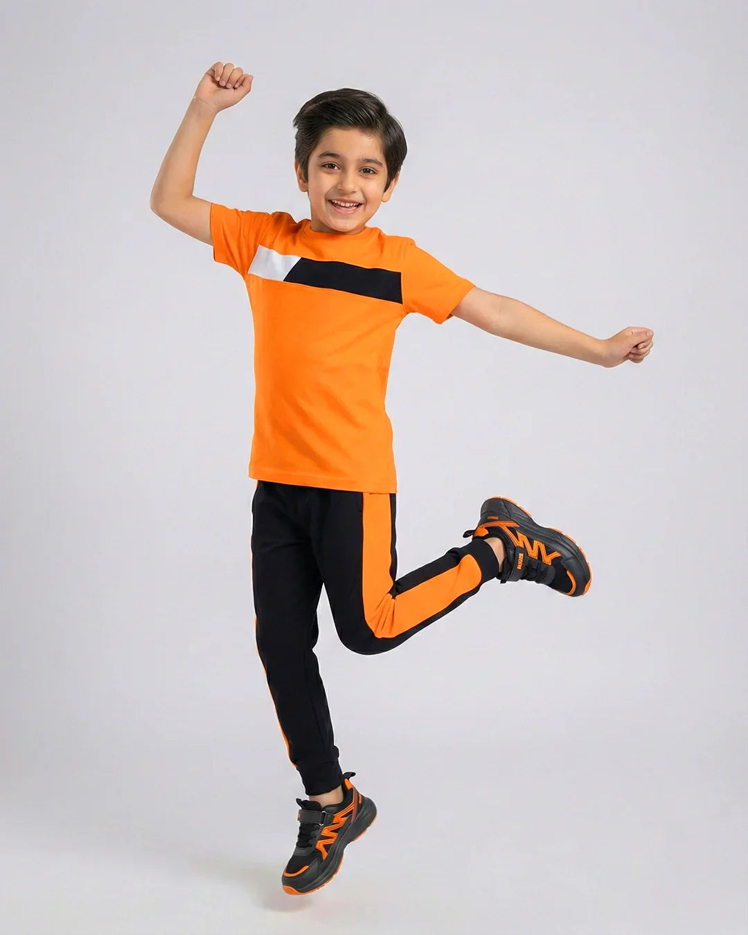 Trendy Kids' Orange Block T-Shirt & Pant Set