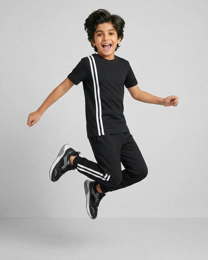Elite Stripe Kids Tracksuit – Black