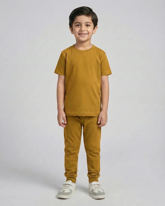 Kids Mustard Cotton T-Shirt & Trouser Co-Ord Set