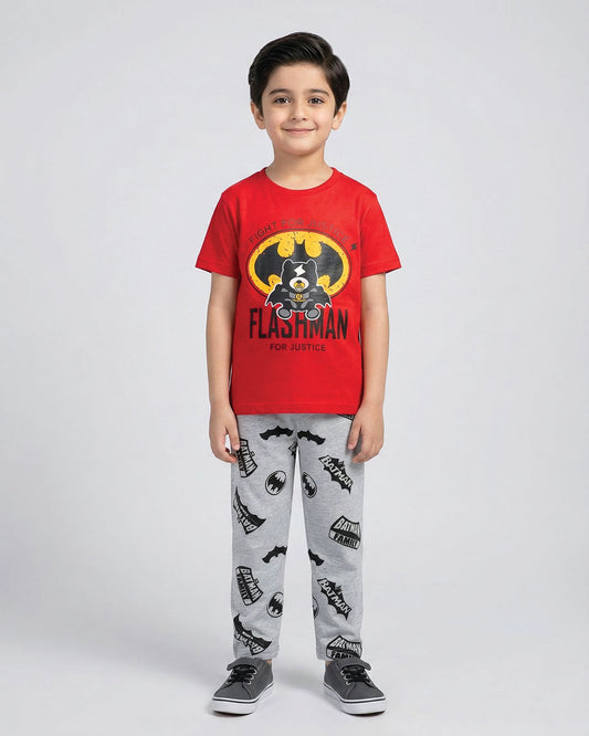 Kids Red Superhero Batman Printed Co-Ord Set
