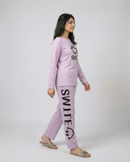 Smile Printed Nightsuit - Lavender