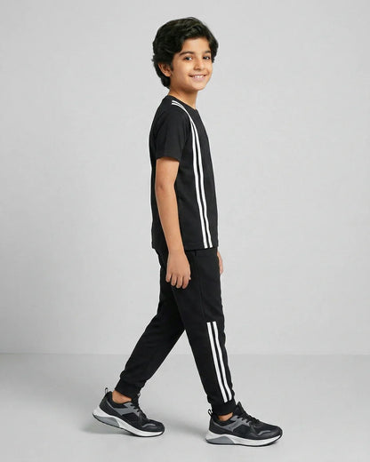 Elite Stripe Kids Tracksuit – Black