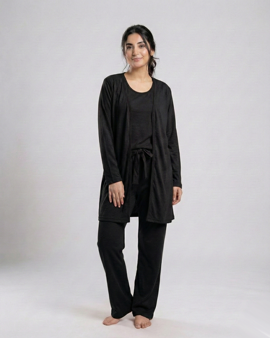 Women's 3 Pieces Night Suit | Black