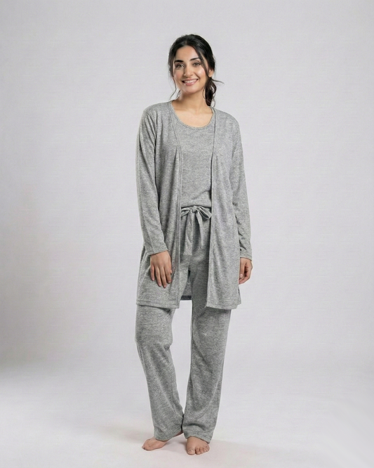 Women's 3 Pieces Night Suit | Grey