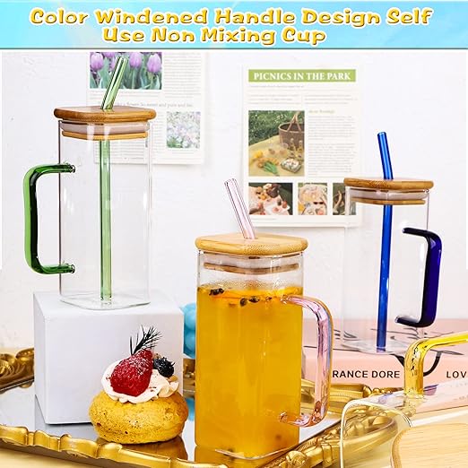 400ml Square Glass with Straw