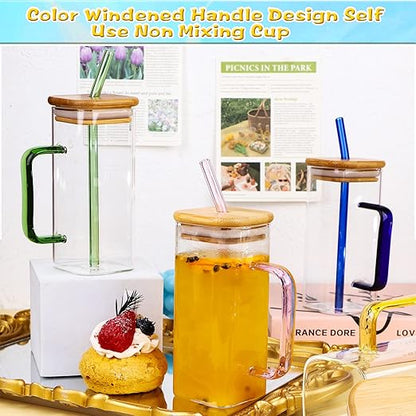 400ml Square Glass with Straw