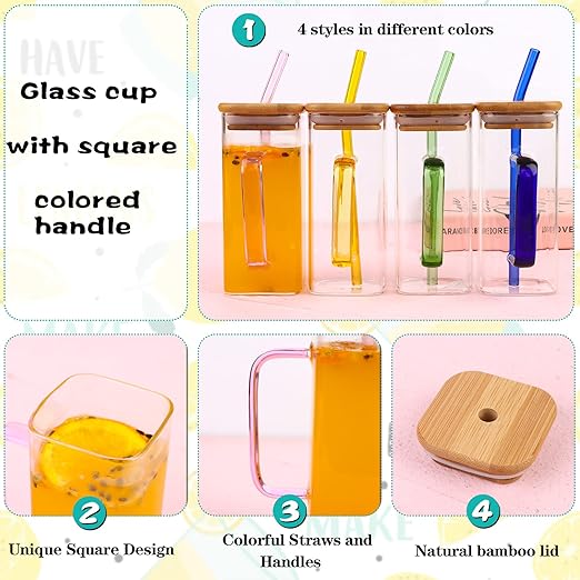 400ml Square Glass with Straw