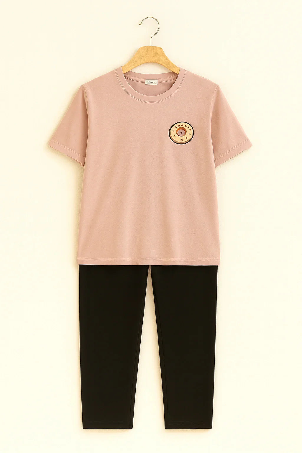 PINK DONUT DRIP PRINTED SHIRT AND BLACK TROUSER