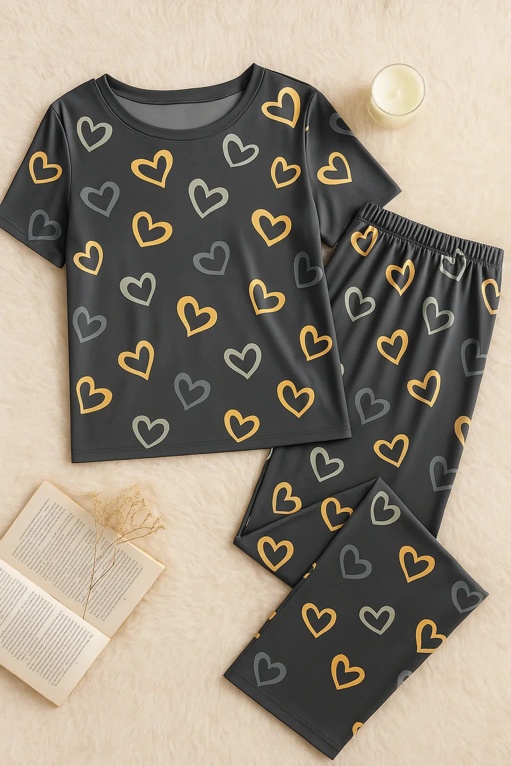 Multi Color Hearts on Gray Nightwear