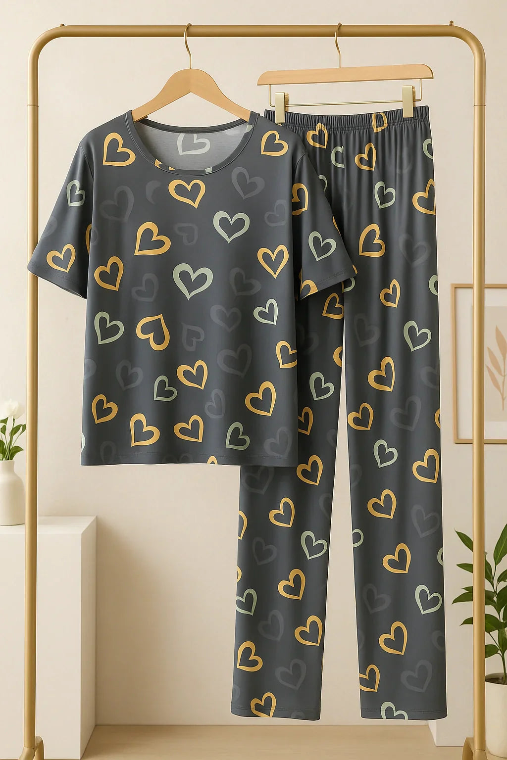 Multi Color Hearts on Gray Nightwear