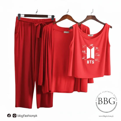 BTS Women Night Suit PJ 3 Pieces Set
