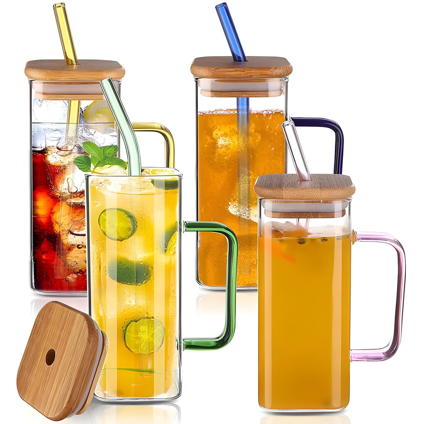 400ml Square Glass with Straw