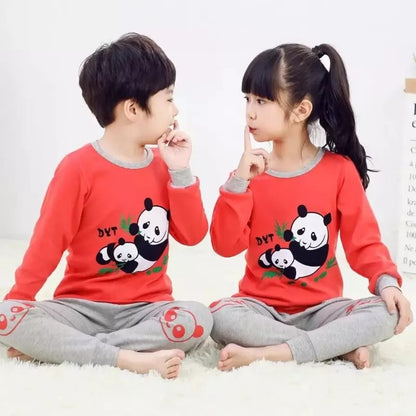 Happy Panda Kids Pajama Set – Red & Grey