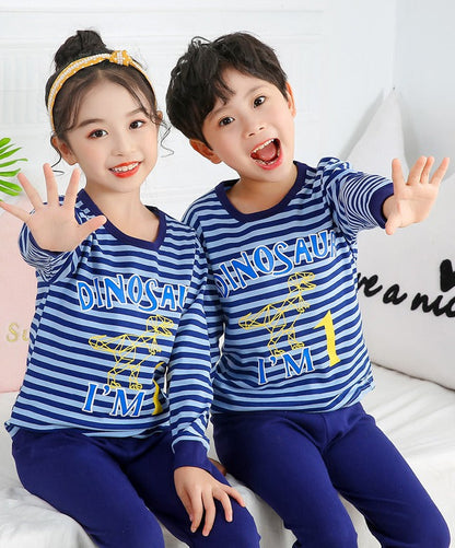 Dino Blue Stripe Kids Pajama Set