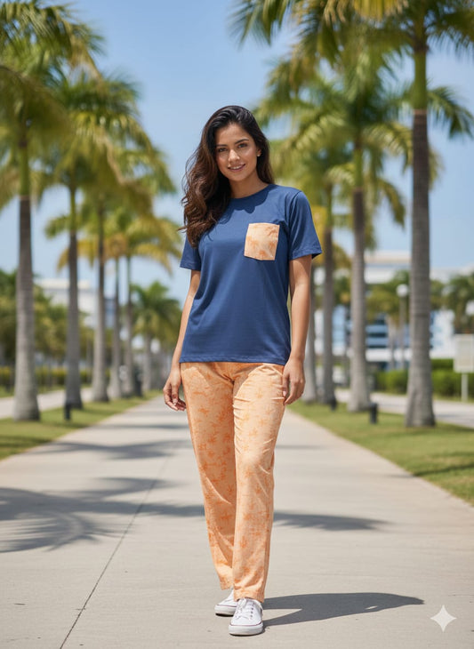 Palm Breeze Pajama Set – Navy Blue
