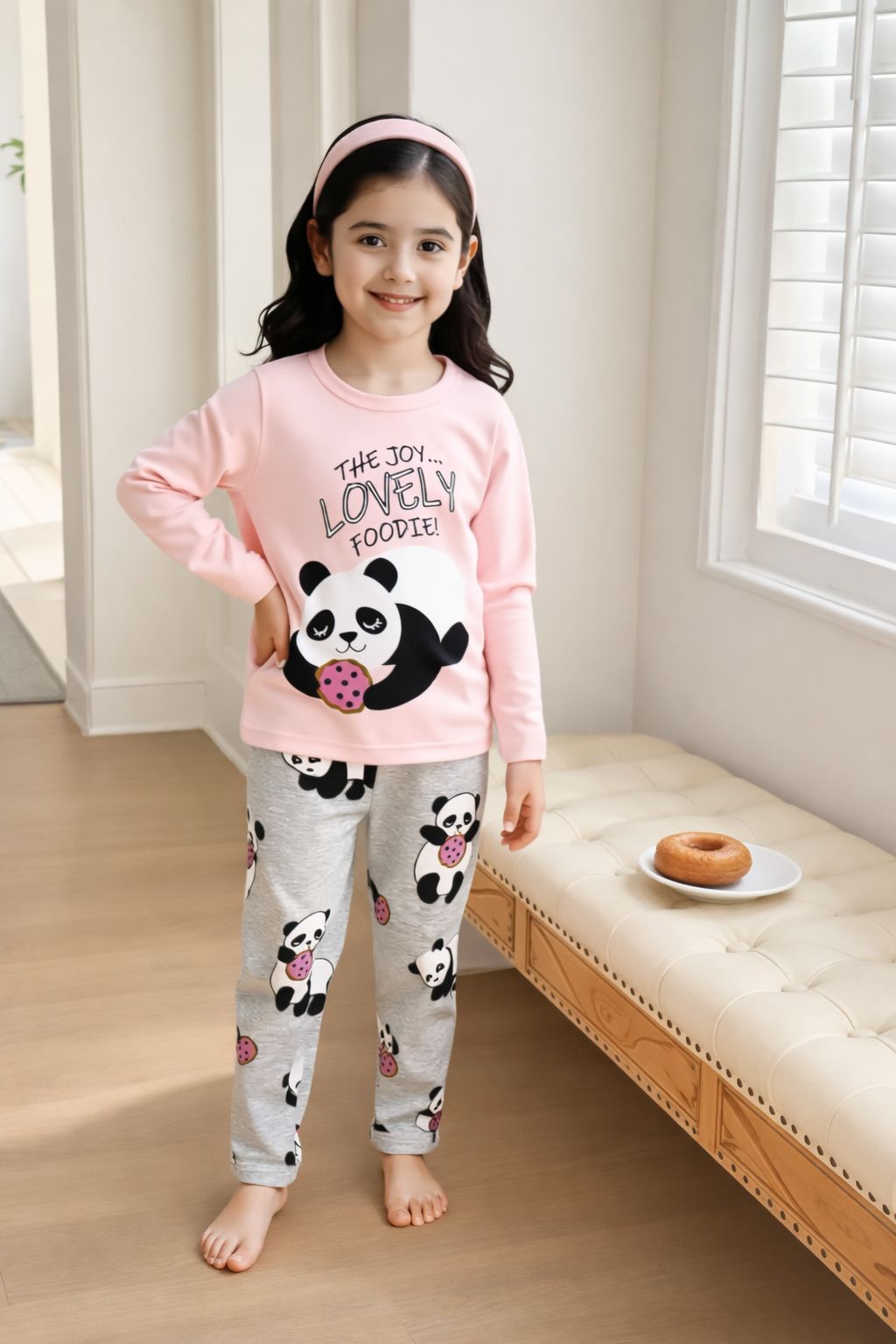 Lovely Panda Kids Pajama Set – Pink & Grey