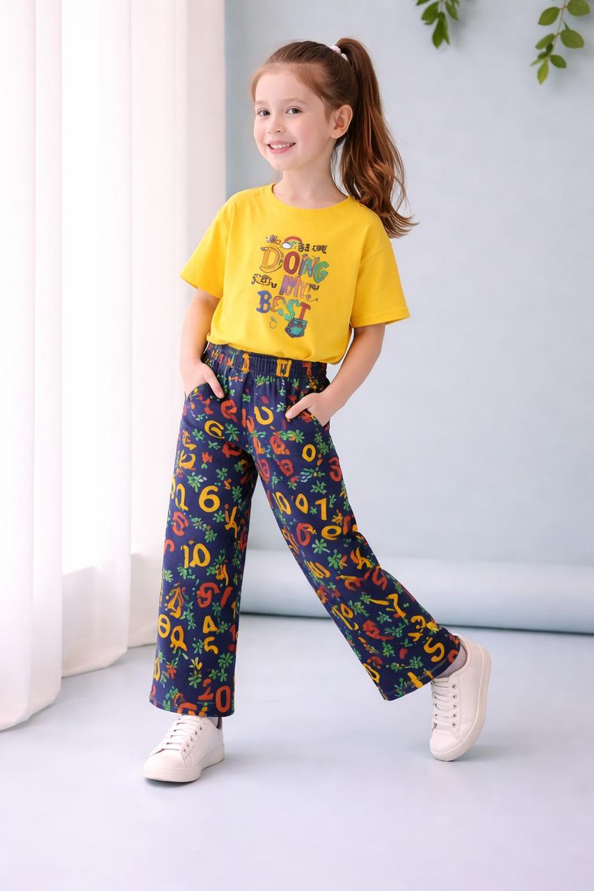 YELLOW SUIT WITH PRINTED TOUSER